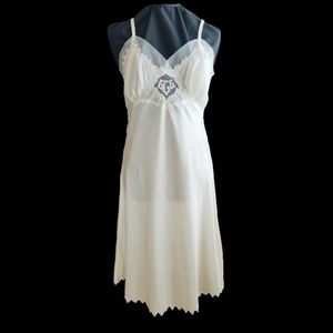 Vintage Classic Parisian Ivory Full Slip-Dress 1950's Satin Bell-Drop Hemline